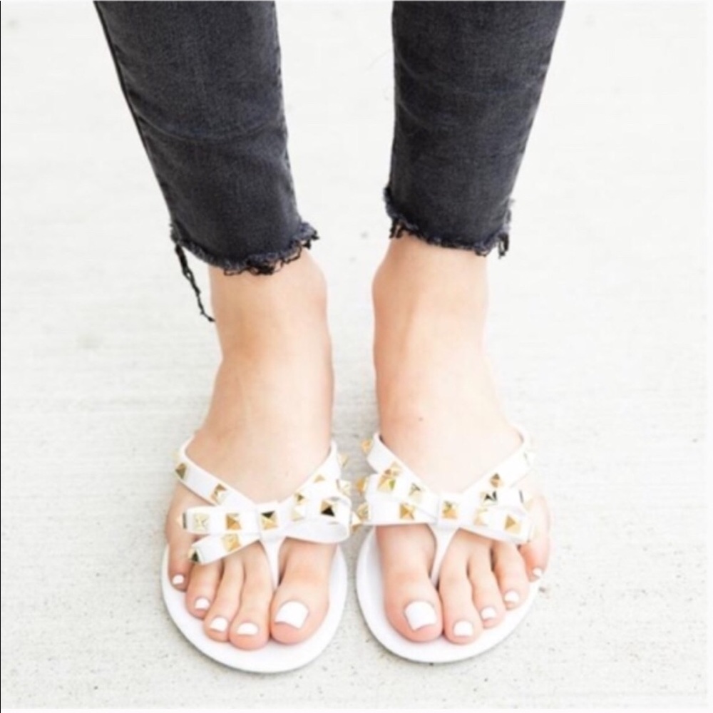 White gold studded jelly sandals. - Picture 3 of 6